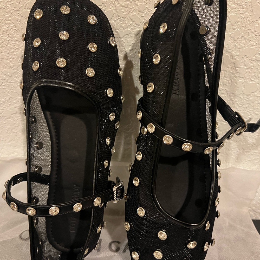Cotton Candy Black Studded Flats - Brand New